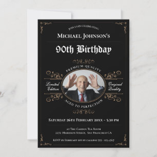 Zwart Goud 90e Verjaardag  Elegant Whiskey Kaart