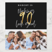 Zwart goud 90e verjaardag multi-fotoparty wijn etiket (Enkel label)