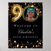 Zwart goud 90ste foto verjaardagsfeestje welkom poster (Voorkant)