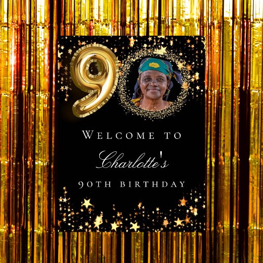 Zwart goud 90ste foto verjaardagsfeestje welkom poster