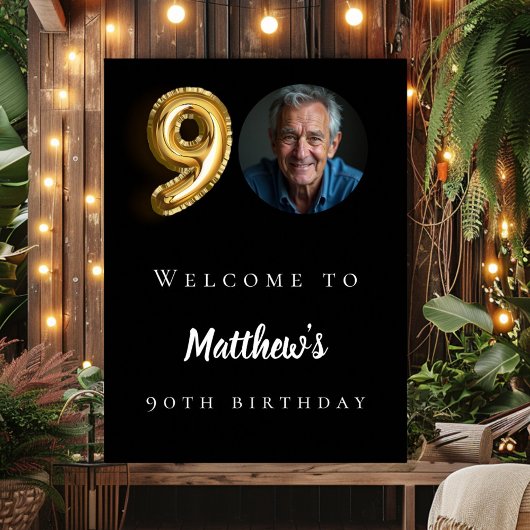 Zwart goud 90ste foto verjaardagsfeestje welkom poster