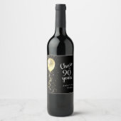 Zwart & Goud | 90ste Glitter Ballon Verjaardag Wijn Etiket (Voorkant)