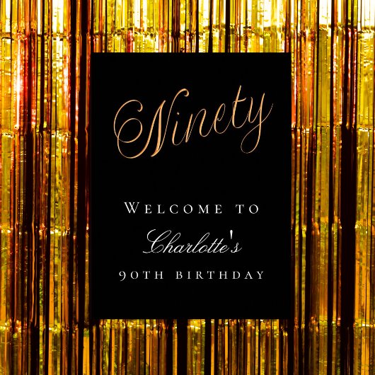 Zwart goud 90ste verjaardagsfeest welkom poster