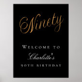 Zwart goud 90ste verjaardagsfeest welkom poster (Voorkant)