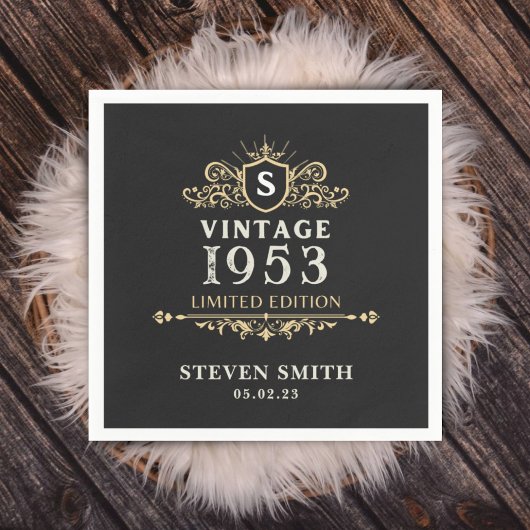 Zwart Goud  Aangepast Jaar 1953 70ste Verjaardag Servet