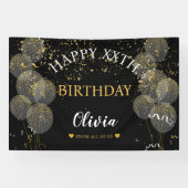 Zwart & Goud Aangepaste Feestelijke Verjaardag  Spandoek (Horizontaal)