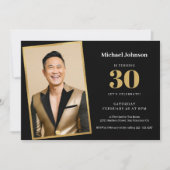 Zwart Goud Aangepaste Foto Eenvoudig 30e Verjaarda Kaart (Voorkant)