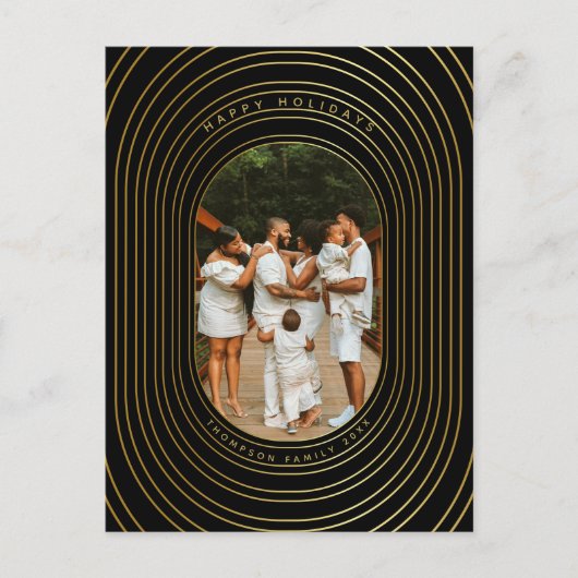 Zwart Goud Aangepaste Foto Familie Kerstmis  Feestdagenkaart (Voorkant)