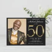 Zwart Goud Aangepaste Foto Verrassing 50e Verjaard Kaart (Staand voorkant)