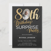 Zwart Goud Aangepaste Foto Verrassing 80e Verjaard Kaart (Voorkant)
