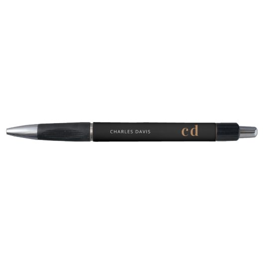 Zwart goud aangepaste monogram naam minimalistisch pen (Voorkant)