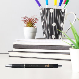 Zwart goud aangepaste monogram naam minimalistisch pen