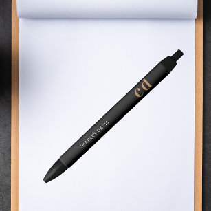 Zwart goud aangepaste monogram naam minimalistisch zwarte inkt pen