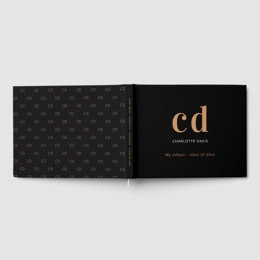 Zwart goud aangepaste monogram naam modern minimal gastenboek (Volledig)
