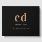 Zwart goud aangepaste monogram naam modern minimal gastenboek (Voorkant)