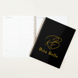 Zwart Goud Aangepaste Naam Elegant Planner