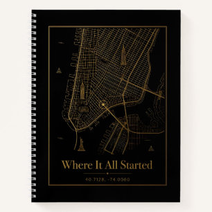 Zwart Goud Aangepaste Stadkaart Spiraal Notebook Notitieboek
