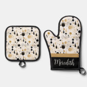 Zwart Goud Abstract Custom Name Gift Ovenwant & Pannenlap Set (Voorkant)