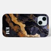 Zwart Goud Abstract Marmeren Monogram Initialen Case-Mate iPhone Case (Achterkant (horizontaal))
