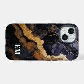 Zwart Goud Abstract Marmeren Monogram Initialen iPhone 15 Case (Achterkant horizontaal)