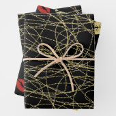 Zwart Goud Abstract Red Lips Vrijgezellenfeest Inpakpapier Vel (In situ)