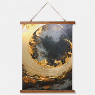 Zwart Goud Abstracte Draaikolk Moderne Maan Hangend Wandkleed