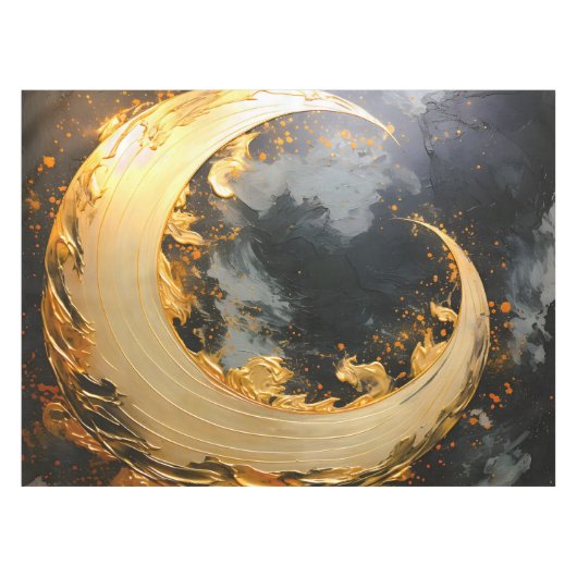 Zwart Goud Abstracte Draaikolk Moderne Maan Tafelkleed (Voorkant (Horizontaal))