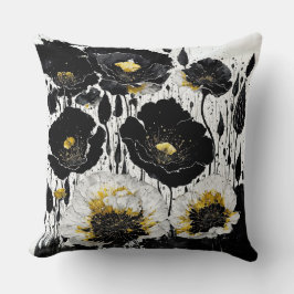 Zwart Goud Abstracte Poppies Kussen