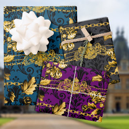 Zwart & Goud Acanthusblad Gouden Kettingen Luxe Inpakpapier Vel