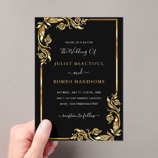 Zwart Goud Acryl Uitnodiging Sjabloon (Insitu (Draagbaar))