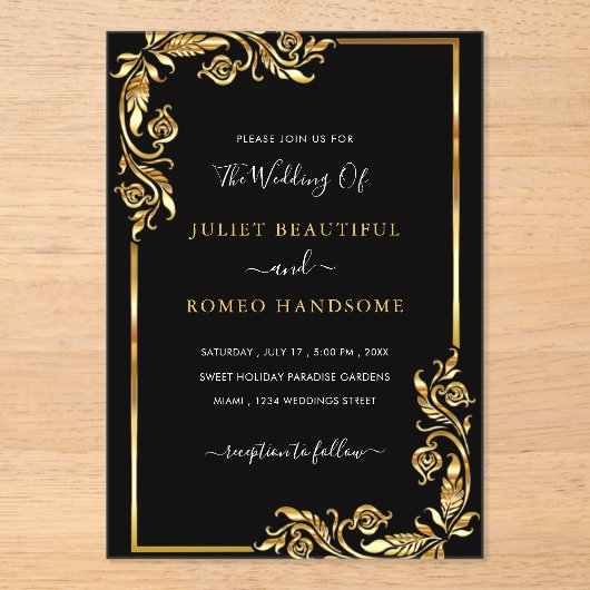 Zwart Goud Acryl Uitnodiging Sjabloon (Voorkant)