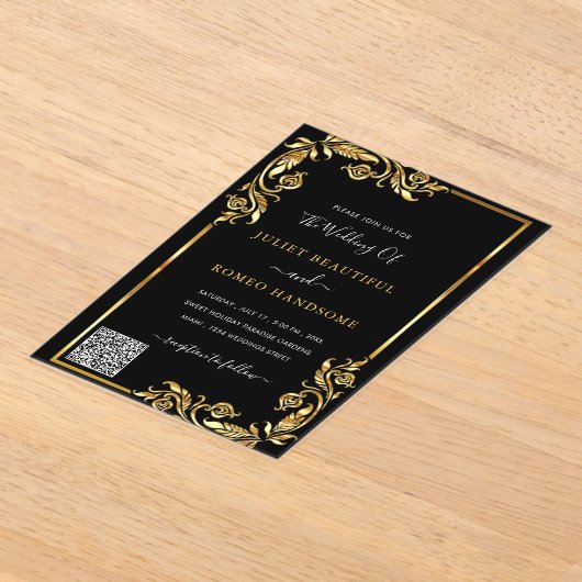 Zwart Goud Acryl Uitnodiging voor het Huwelijk met (Laagn)