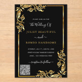 Zwart Goud Acryl Uitnodiging voor het Huwelijk met (Voorkant)