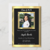 Zwart & Goud Afgeschuinde Foto Graduation Party Kaart (Voorkant)