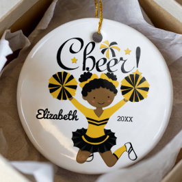Zwart & Goud Afro-Amerikaans Cheerleader Ornament