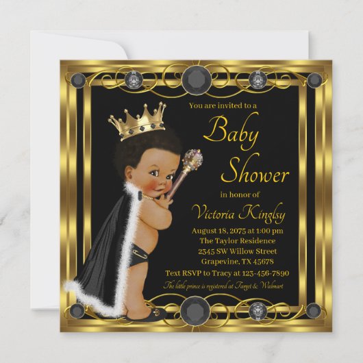 Zwart Goud Afro Prince Jewel Baby shower Kaart (Voorkant)