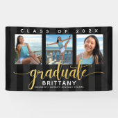 Zwart goud afstudeerder 3 foto modern glitter scri spandoek (Horizontaal)