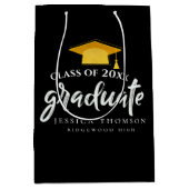 Zwart & Goud Afstudeerder Pet Graduation Party Fav Medium Cadeauzakje (Voorkant)