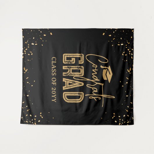 Zwart Goud Afstuderen 2025 Fotocabine Tapestry Wandkleed (Voorkant (horizontaal))