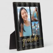 Zwart Goud Afstuderen 3 Foto Glitter Script Chic Fotoplaat (Zijkant)