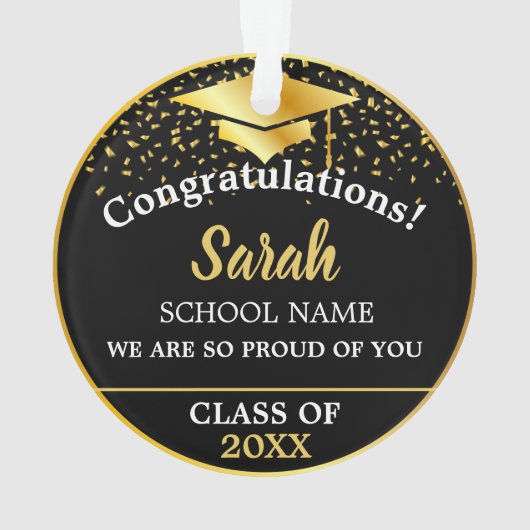 Zwart & Goud Afstuderen aangepaste klasse van 2024 Ornament (achterkant)