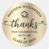 Zwart Goud Afstuderen Bedankt Modern Script Pet Ronde Sticker (Voorkant)