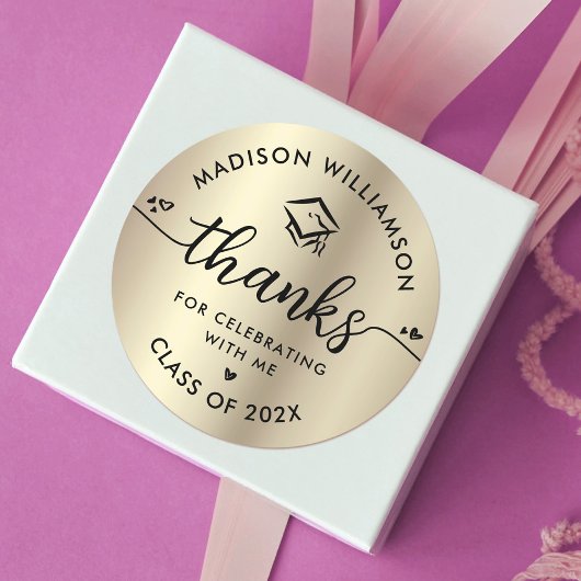 Zwart Goud Afstuderen Bedankt Modern Script Pet Ronde Sticker