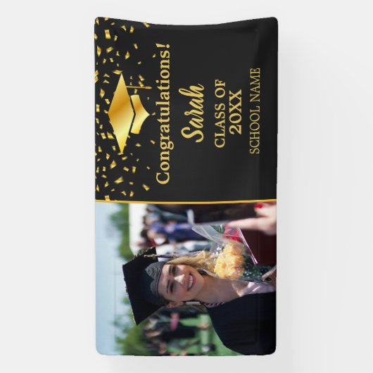 Zwart & Goud Afstuderen Custom Fotoklasse van 2025 Spandoek (Verticaal)