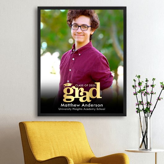 Zwart Goud Afstuderen Foto Bold Typography Modern Poster
