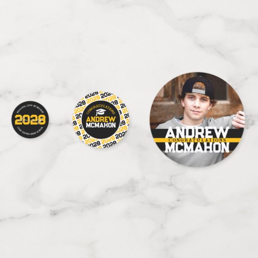 Zwart & Goud Afstuderen Foto Gepersonaliseerde Par Confetti (Achterkanten)