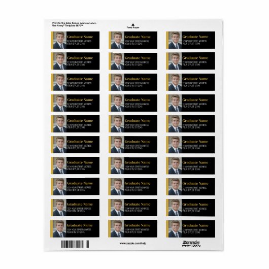 Zwart Goud Afstuderen Foto Retouradres Etiket (Full Sheet)