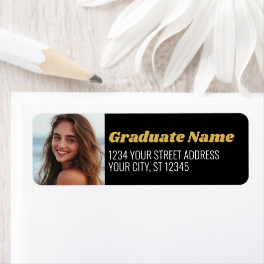 Zwart Goud Afstuderen Foto Retouradres Etiket (Insitu)