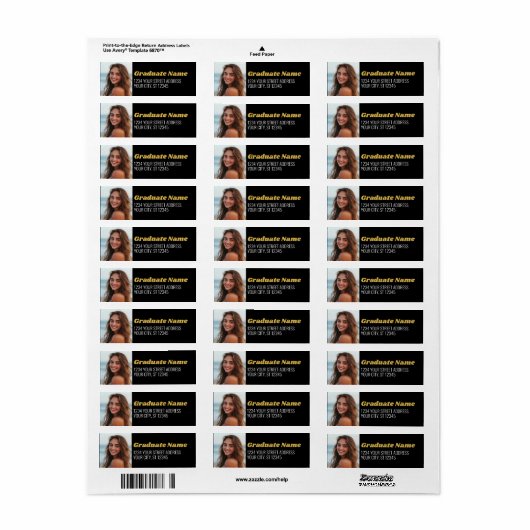 Zwart Goud Afstuderen Foto Retouradres Etiket (Full Sheet)