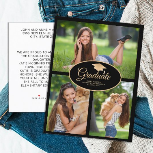 Zwart Goud Afstuderen Fotoklasse 2024 Aankondigingskaart